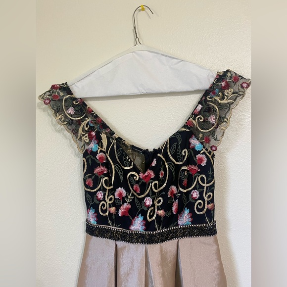 Beautiful evening gown. Nicely embroidered top with champagne color bottom. - Picture 3 of 7